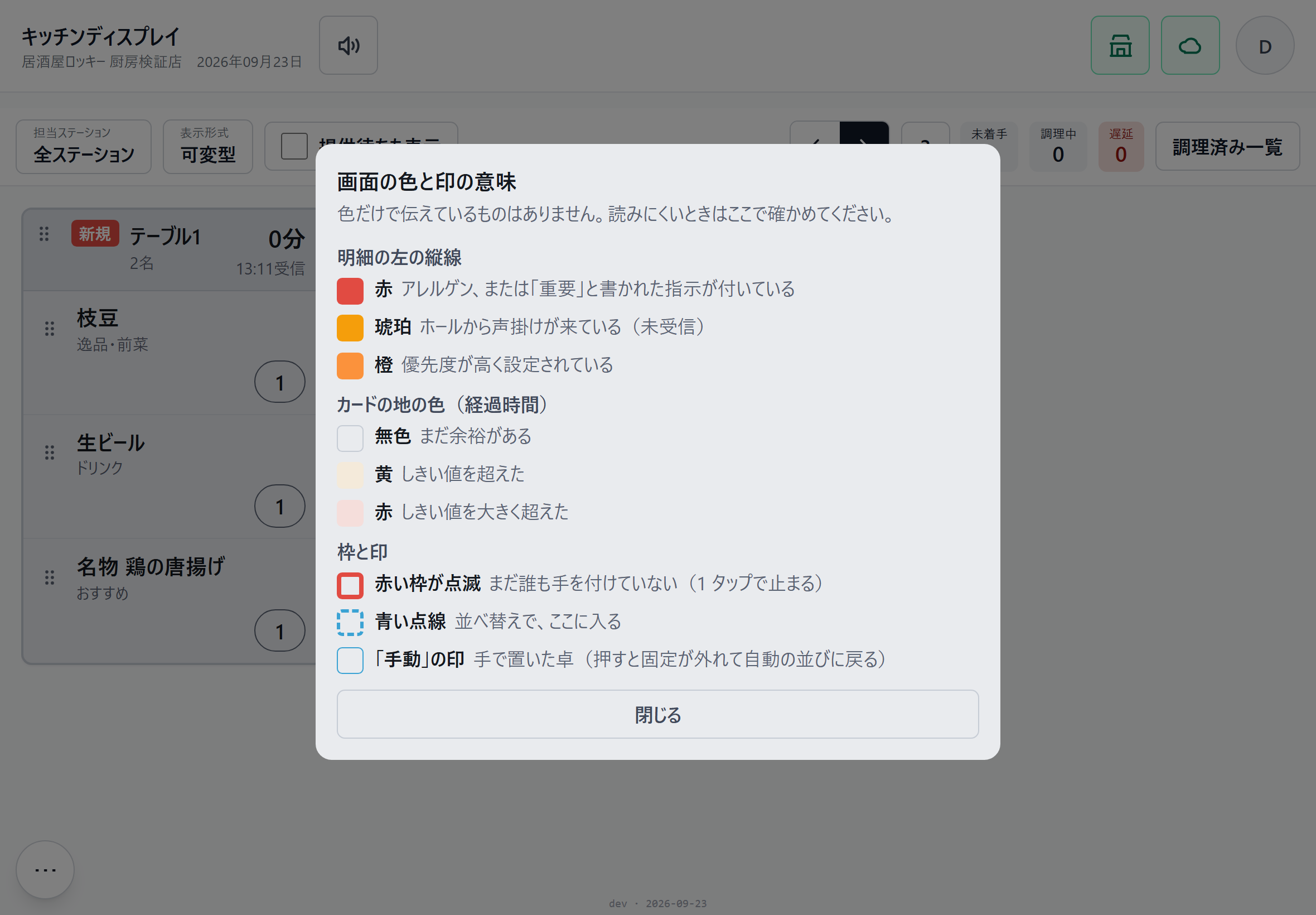 画面の色と印の意味